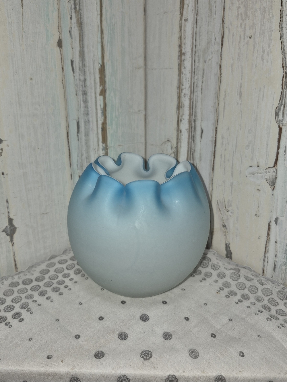 Fenton Blue and White Satin Glass Vase